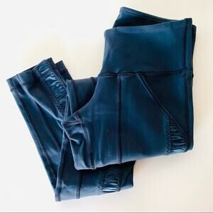 LULULEMON Navy Blue Ruched Tuxedo Satin Stripe Leggings Pockets 4 Yoga Pant